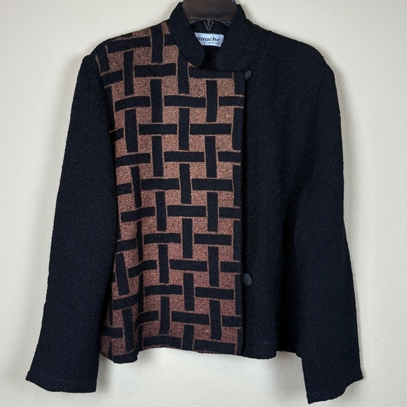 Panache Black/Copper Art-to-Wear Fiber Artist Funky Hand Woven Jacket; Size M - Picture 1 of 9